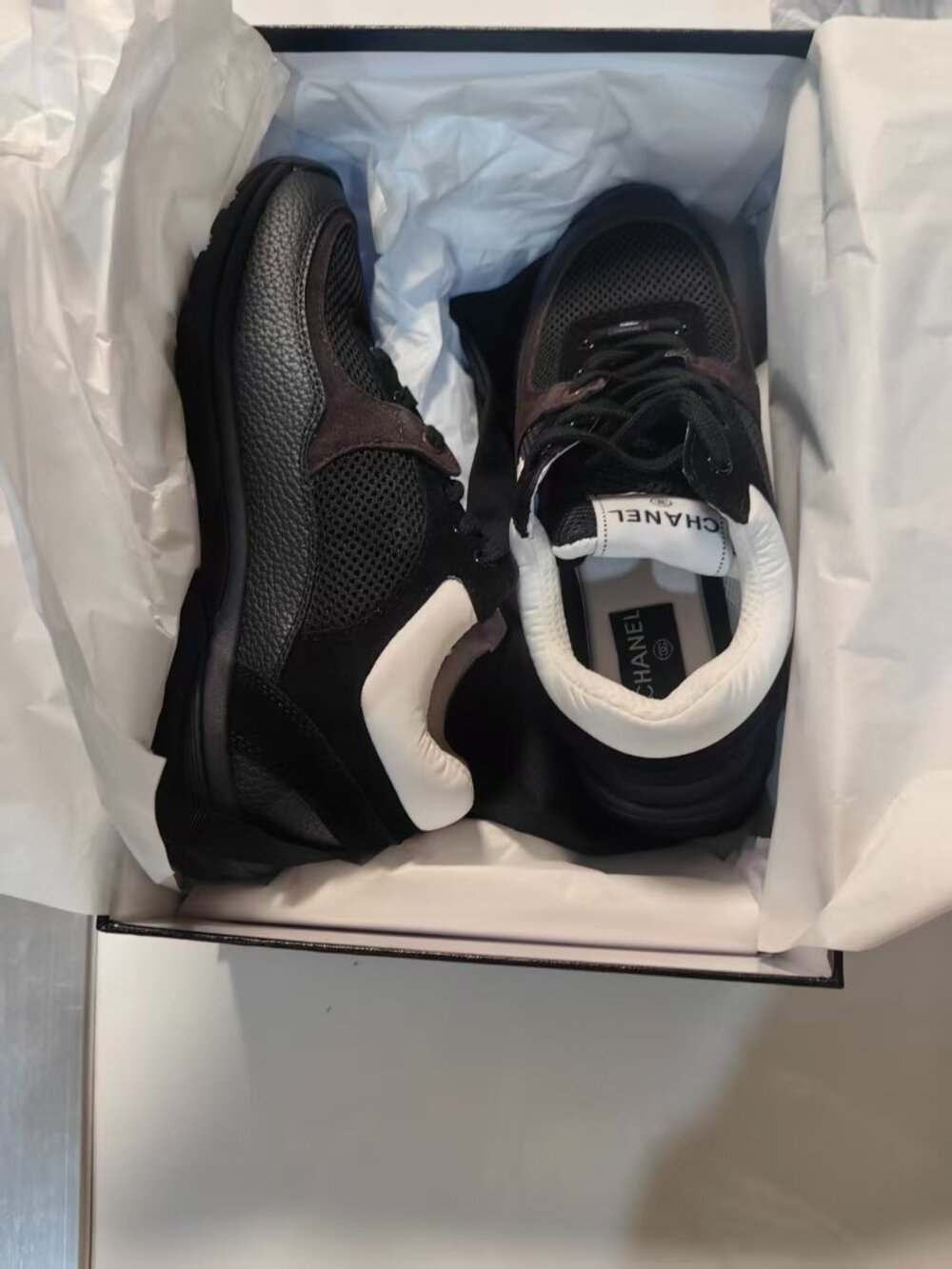 CHANEL Mesh, Suede Calfskin & Grained Calfskin Black/White Sneakers